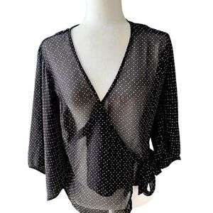 New York & Company Sheer Polka Dot Wrap Top Blouse | Size Small